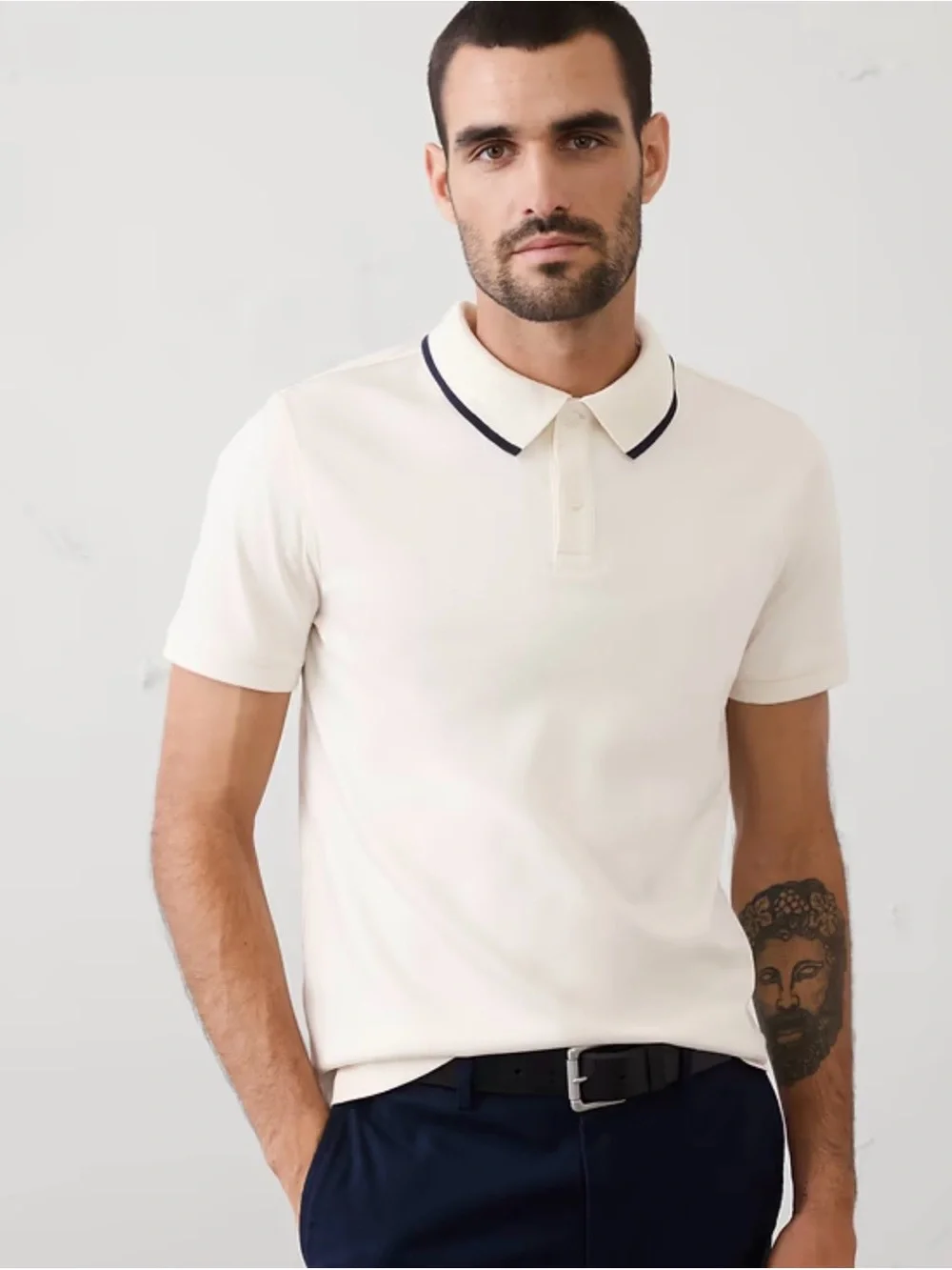 Banana Republic Men's Cream Polo Shirt with Contrast Collar